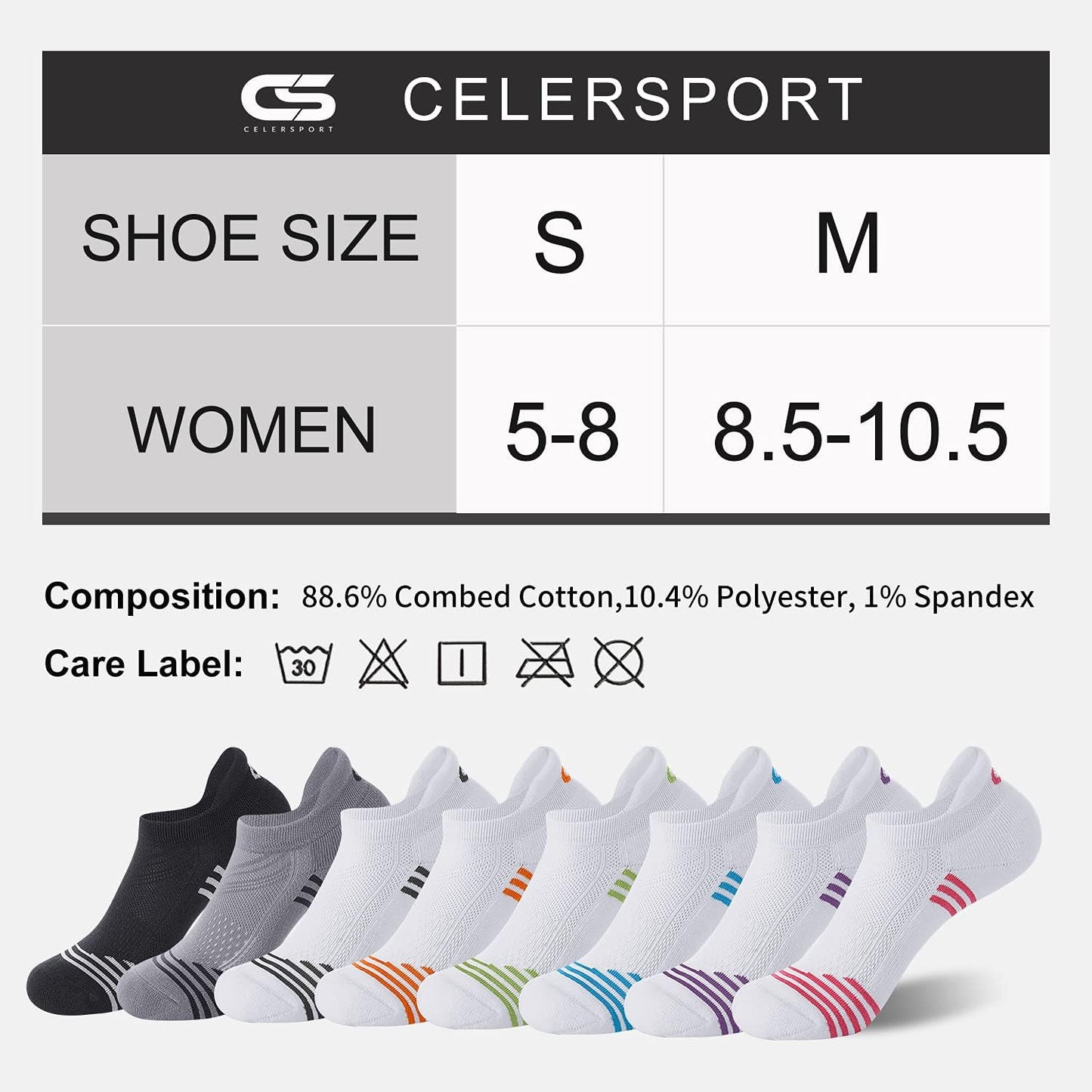 Celersport Women's Low Cut Ankle Running Socks - 6 Pack Athletic Sports Socks