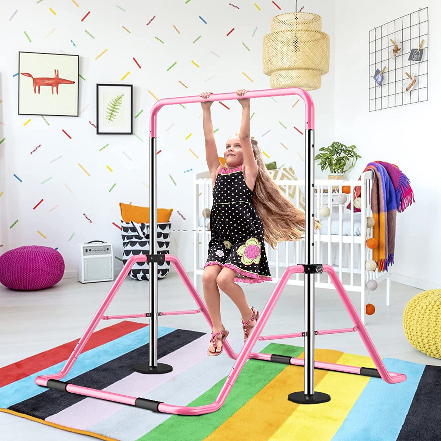 Adjustable Height Folding Gymnastics Training Bars for Kids - Home Practice Equipment for Children and Youth