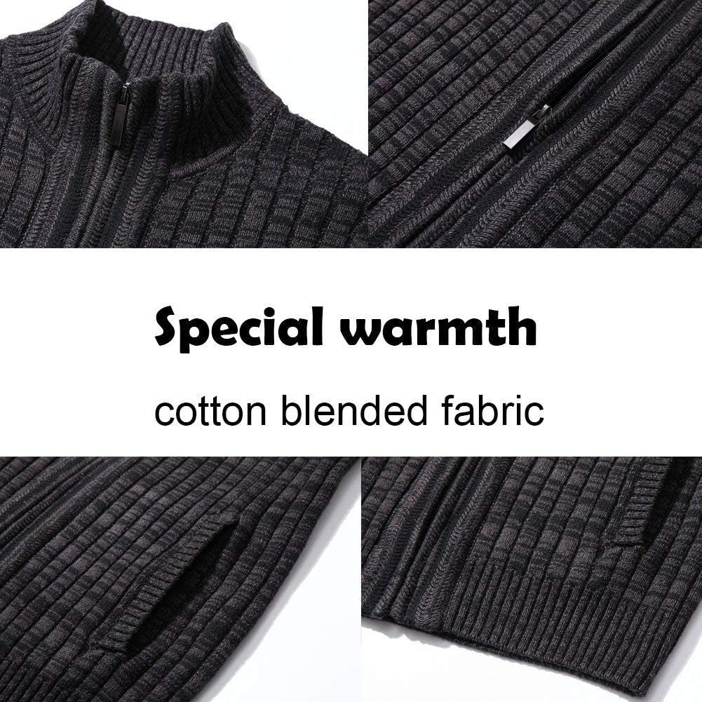 Men's Slim Fit Cardigan Sweater with Full Zip, Stand Collar, and Dual Front Pockets