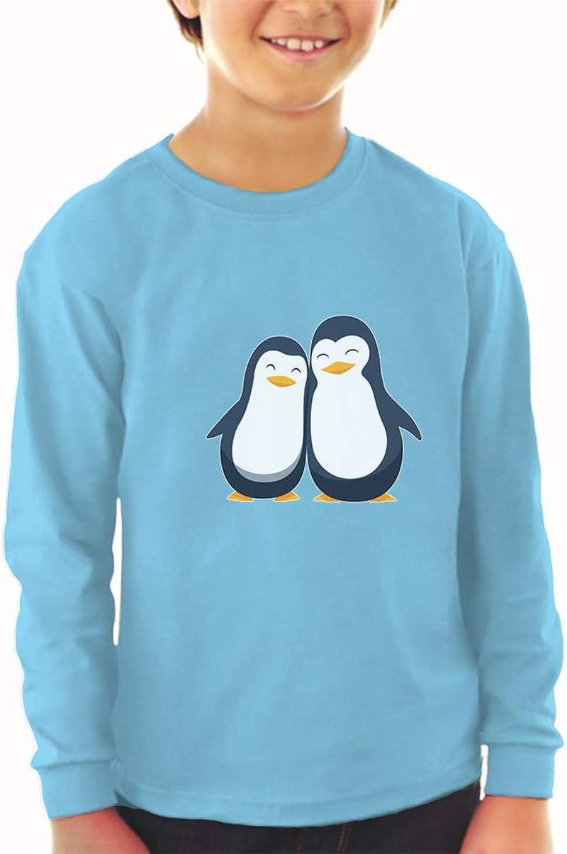 Kids Long Sleeve T Shirt Aquatic Twin Penguins Flightless Birds Cotton Boy & Girl Clothes Funny Graphic Tee Red Design Only 2T
