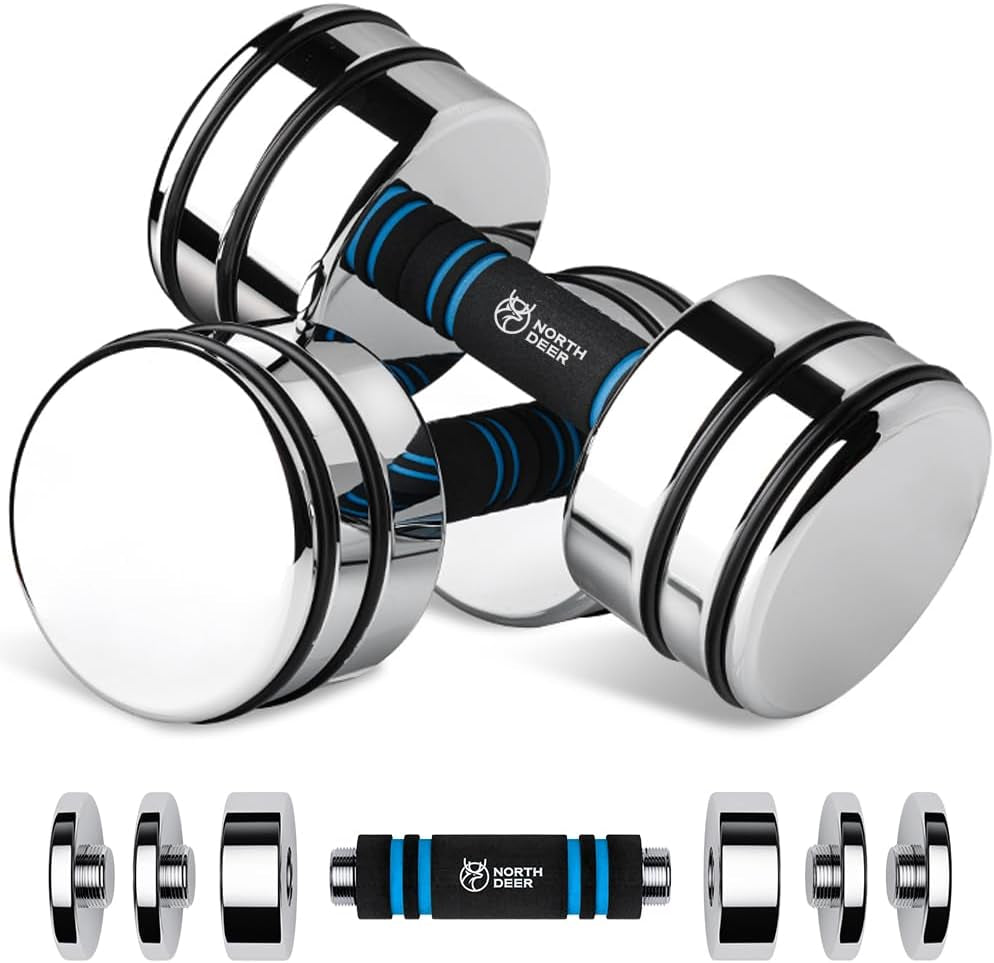 Ultracompact Adjustable Chrome Dumbbells with Foam Handles - Available in 5Lb, 10Lb, 15Lb, 20Lb, 30Lb, and 50Lb for Home Gym Workouts