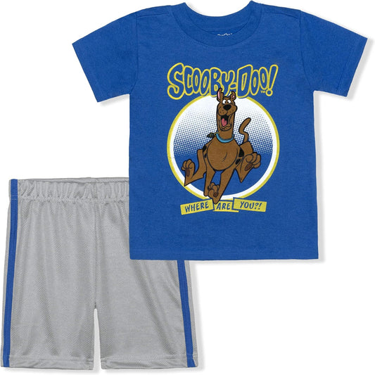 . Scooby Doo 2 Pieces T-Shirt and Short Set for Toddler Boys and Little Boys – Blue/Grey