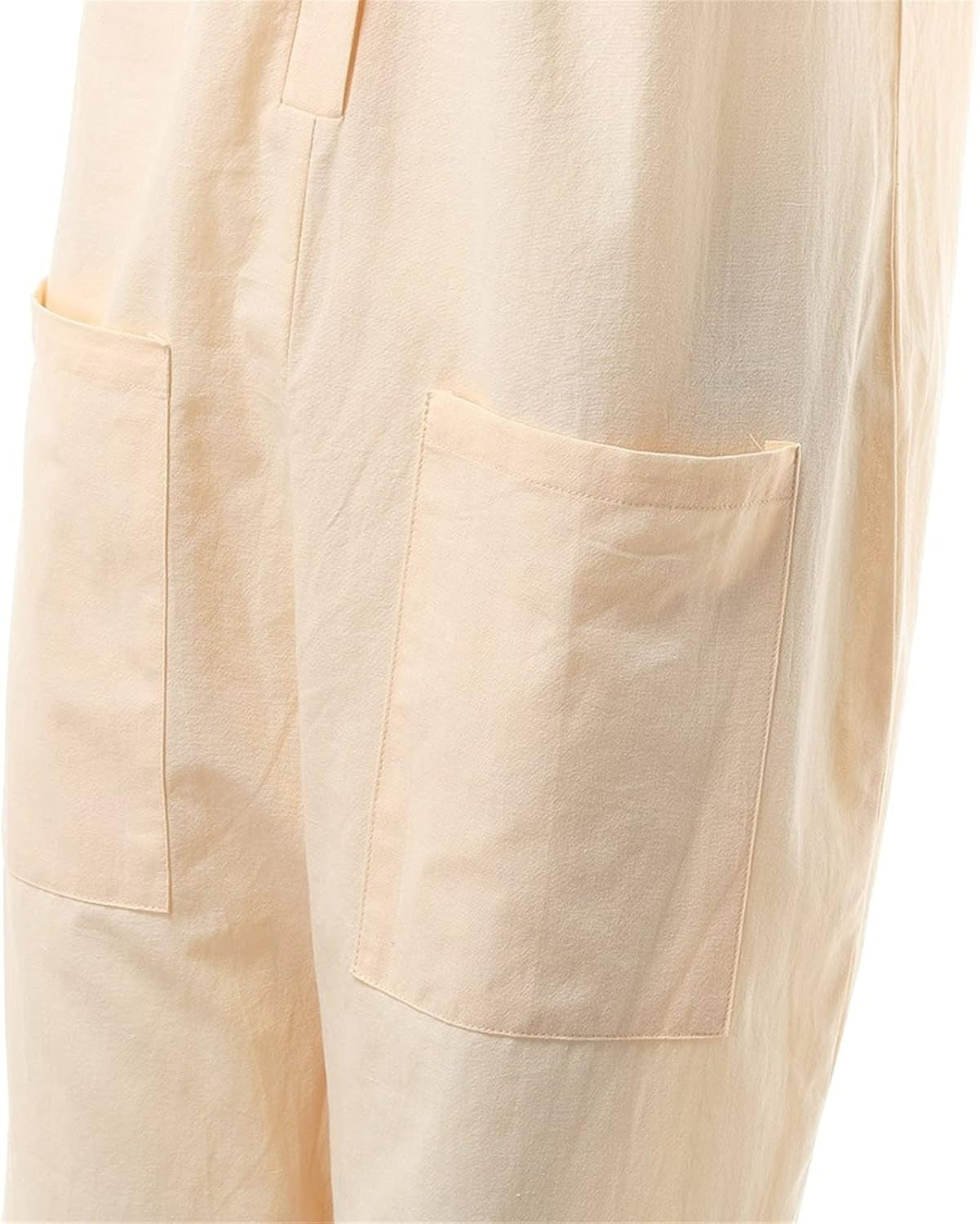 Women's Casual Cotton Jumpsuits - Baggy Overalls with Wide Leg Design and U-Neck for Summer Wear