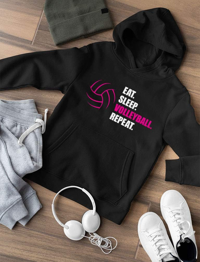 Eat Sleep Volleyball Repeat Hoodie - Humorous Athletic Hoodie for Teen Girls and Women - Ideal Gift for Players and Fans in Medium Black