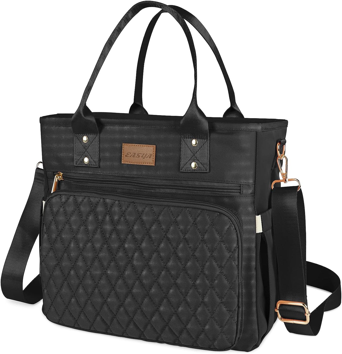 Large Insulated Lunch Bag for Professionals, Women's Nylon Thermal Cooler Tote with Leakproof Design and Storage Pocket (Black)