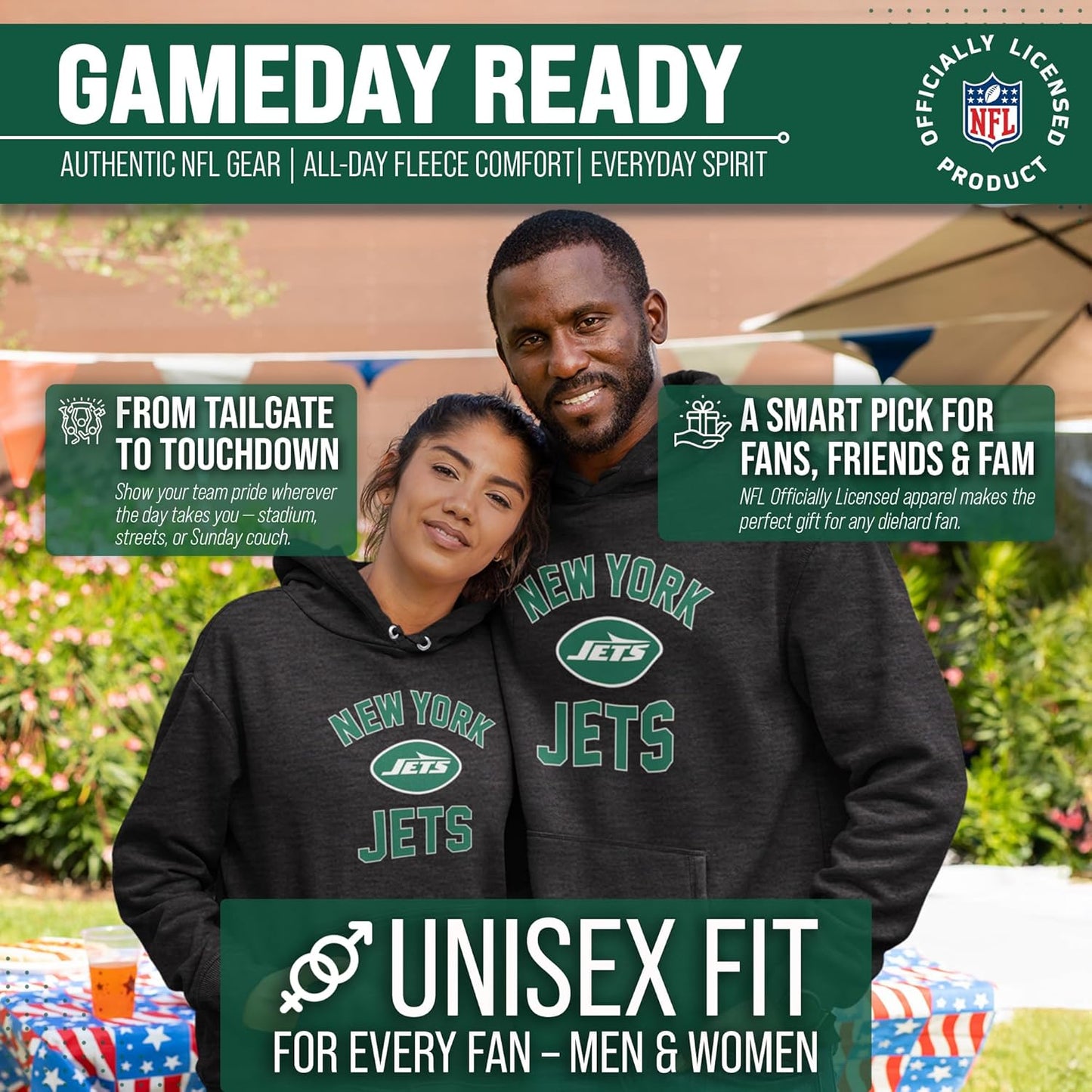 NFL Adult Gameday Hooded Sweatshirt - Premium Poly Fleece Cotton Blend for Warmth and Team Representation
