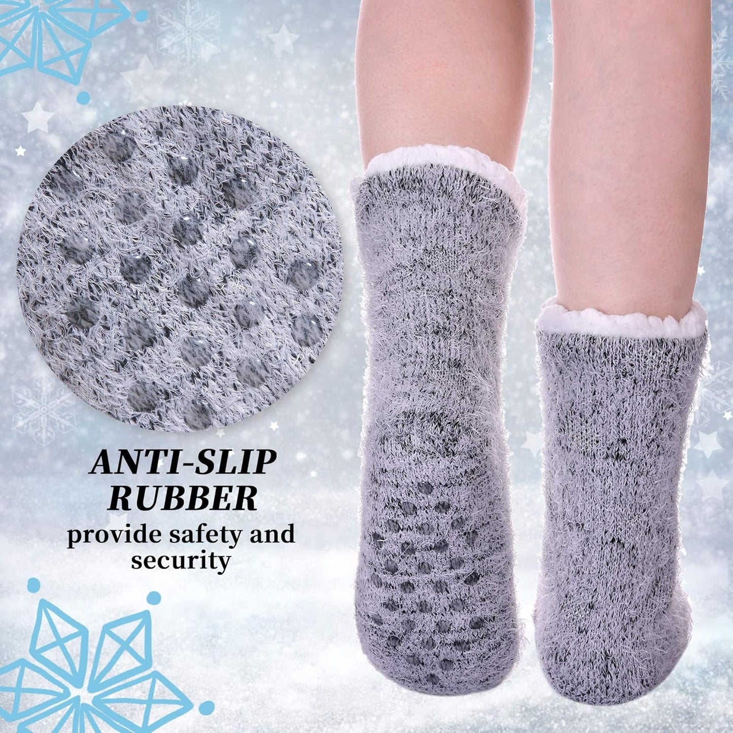 Women's Fuzzy Slipper Socks with Grippers - Winter Warmth, Thick Plush Fleece Lining, Non-Slip Animal Design