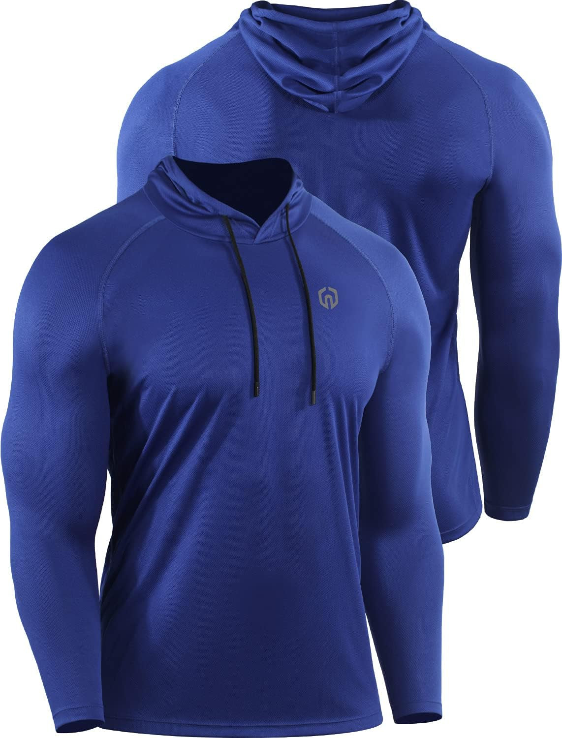 Men's Long Sleeve Mesh Running Shirts with Hoods - 3 Pack Athletic Apparel in White, Grey, and Blue, Size 3XL