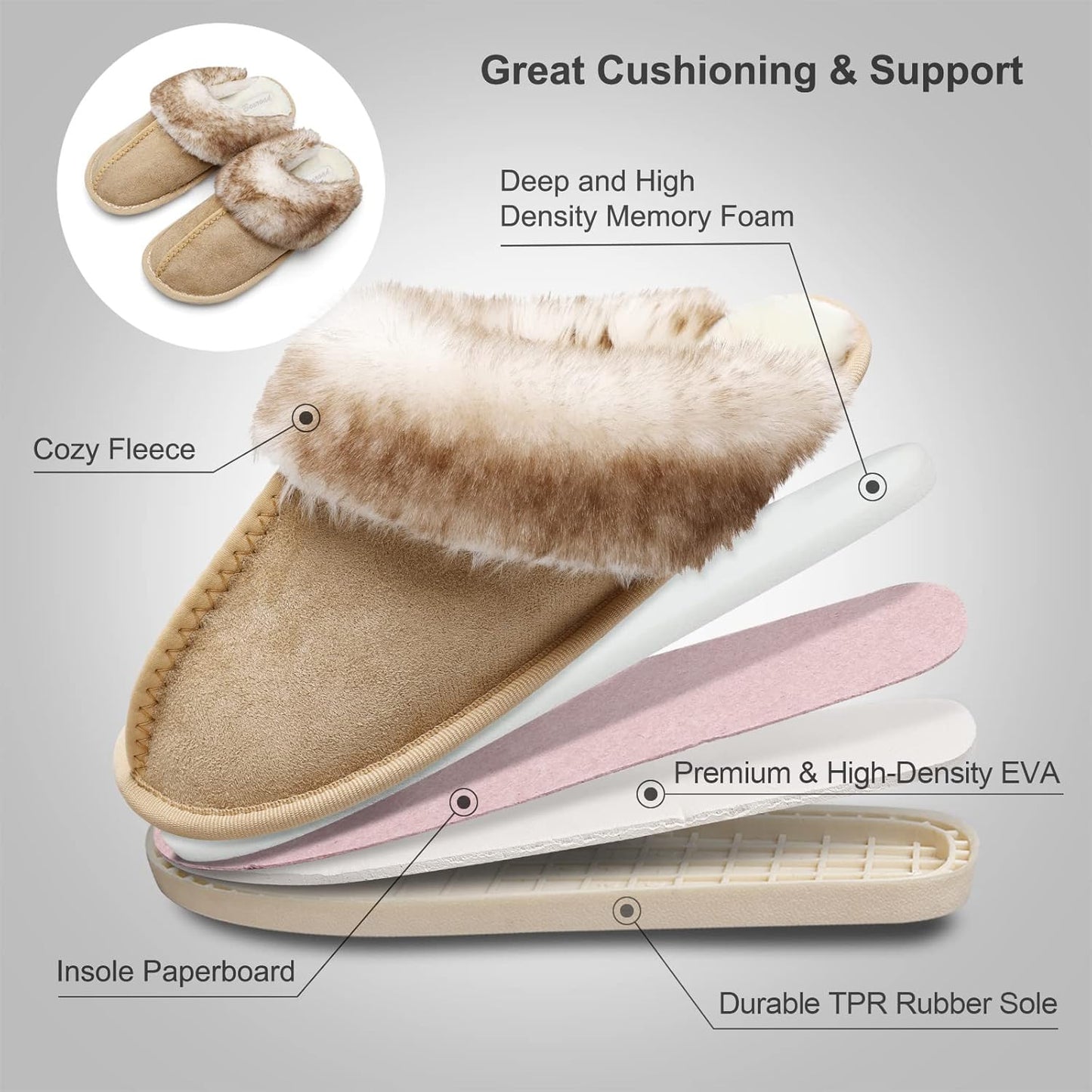 Women's Plush Faux Fur Winter Slippers - Cozy Fluffy Slide Sandals