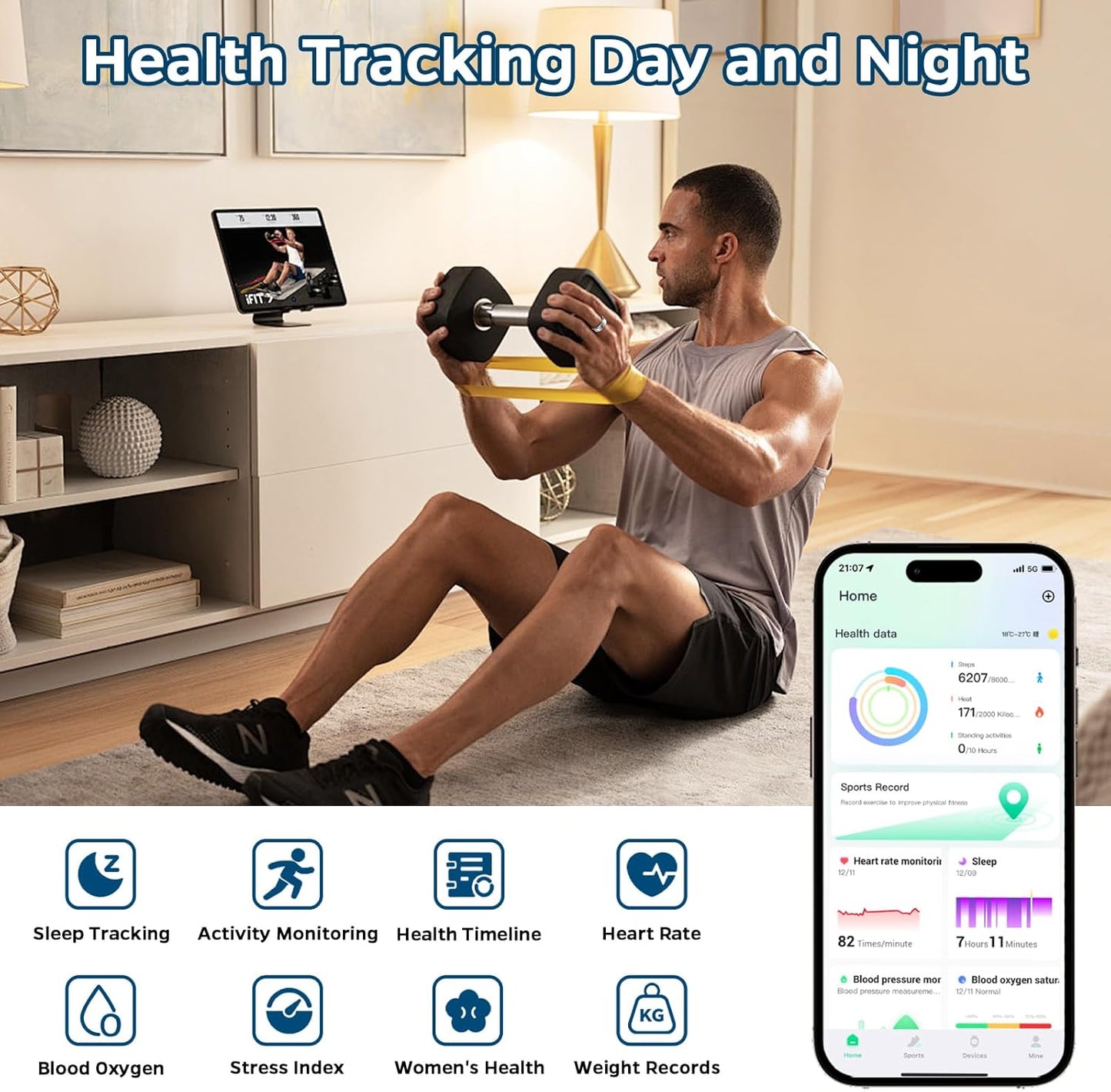 Smart Health Tracking Ring with Sleep Monitoring, Heart Rate Sensor, Waterproof Design, Activity Tracking (Steps, Distance, Calories), Air Gesture Control, 7-Day Battery Life, Compatible with iOS and Android (Black, Size 10)