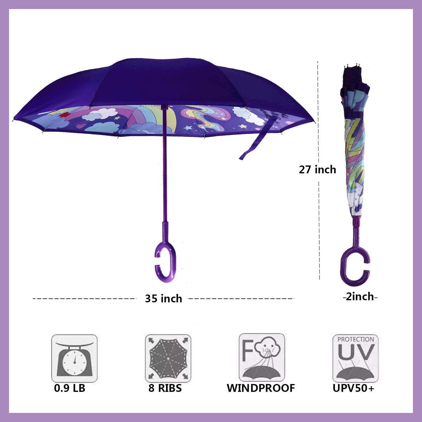 40/49/56 Inch Oversize Windproof Inverted Reverse Upside down Umbrella, Golf Size Rain Umbrella, Double Layer, C-Shaped Handle for Men, Women and Kids