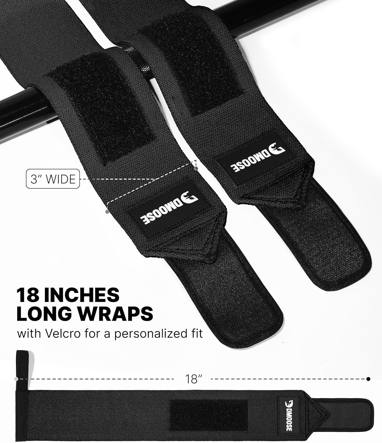 Heavy-Duty 18" Wrist Wraps for Weightlifting with Thumb Loop - USPA Approved Support and Pain Relief for Powerlifting and Weightlifting for Men and Women