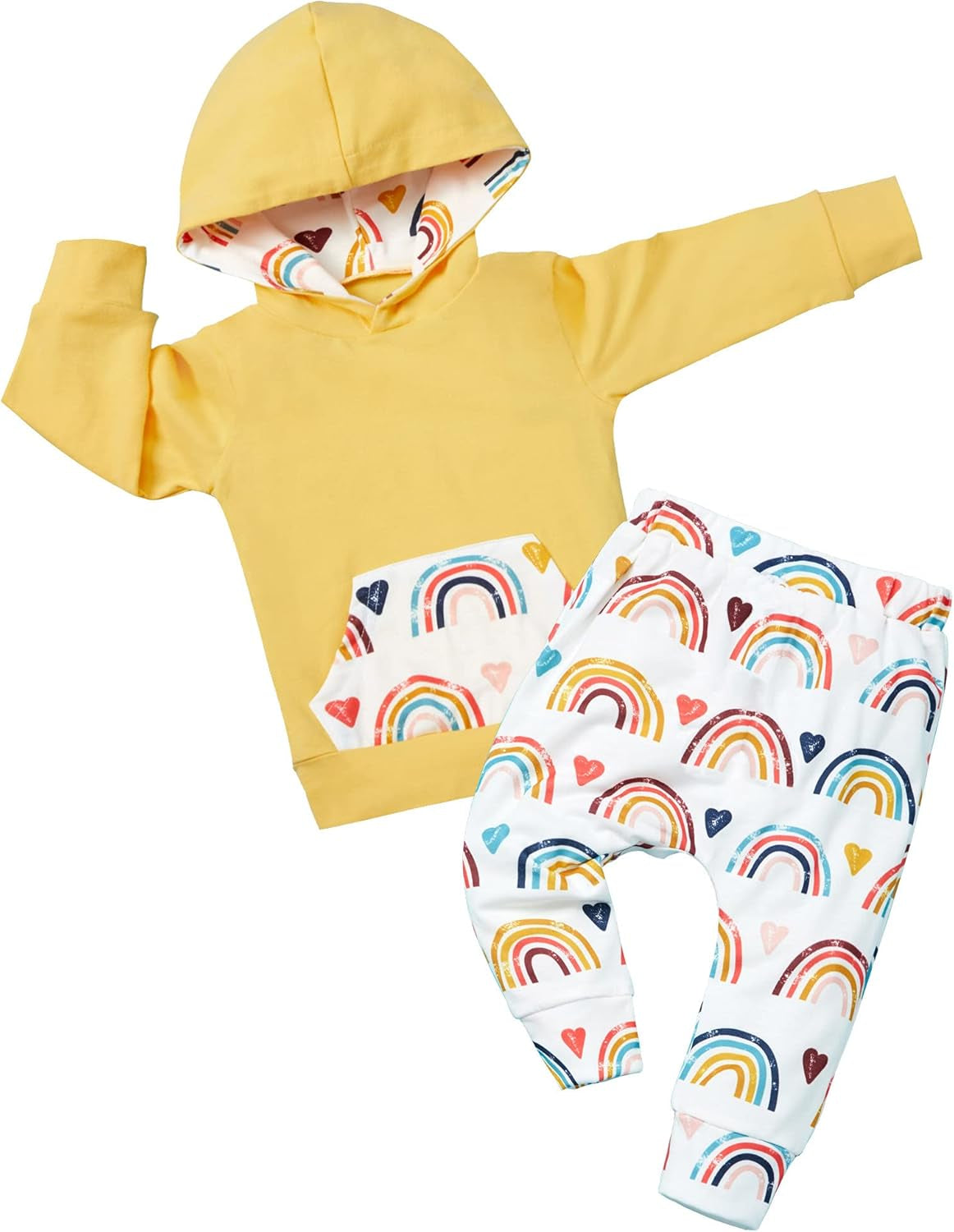 Infant Girls' 2-Piece Outfit Set - Hoodie and Rainbow Pants, Newborn Sizes 0-6 Months
