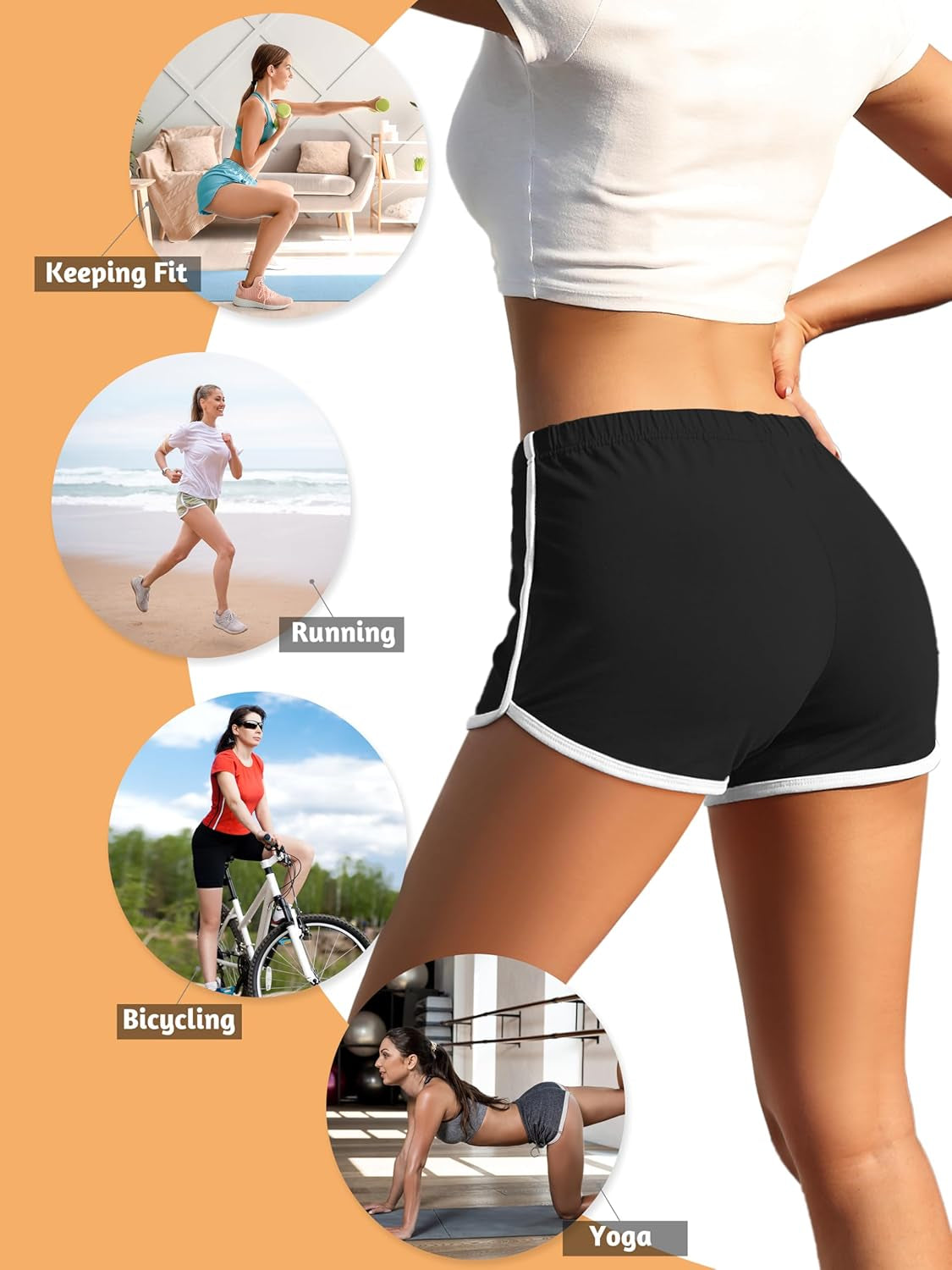 Women's 4-Pack Cotton Athletic Shorts for Yoga, Gym, Dance, and Lounge Activities