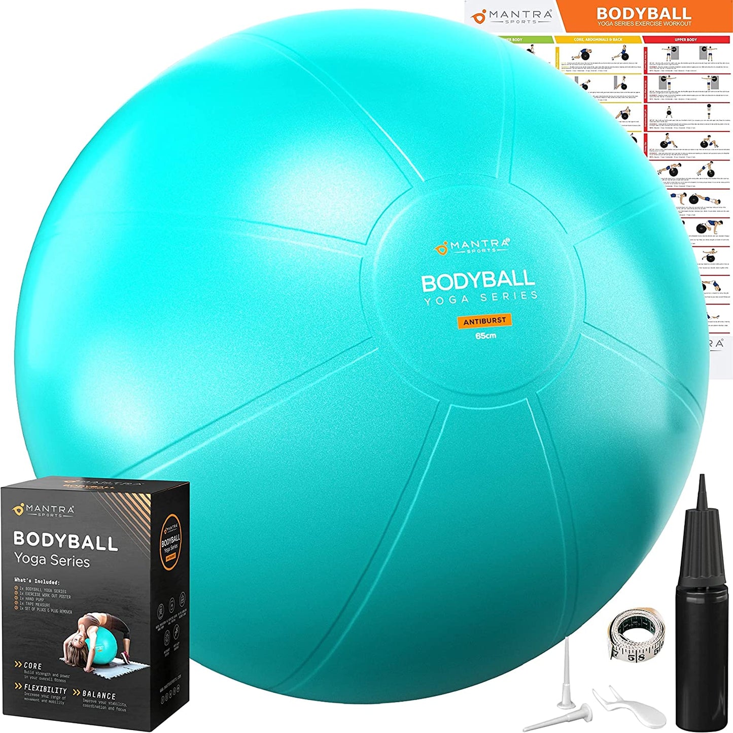 Professional Exercise Ball Chair for Fitness, Stability, Pilates, Pregnancy, and Therapy - Available in 55Cm, 65Cm, and 75Cm - Extra Thick, Anti-Burst, Non-Slip Gym Quality Balance Ball with Pump and Guide