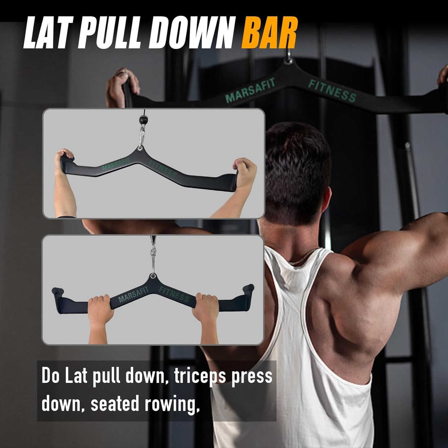 Home Gym Fitness Rowing T-Bar and V-Bar Pulley Cable Machine Attachment for Bicep Curl, Tricep, and Lat Pulldown Exercises - Back Strength Training Handle Grips for Seated Row Workouts