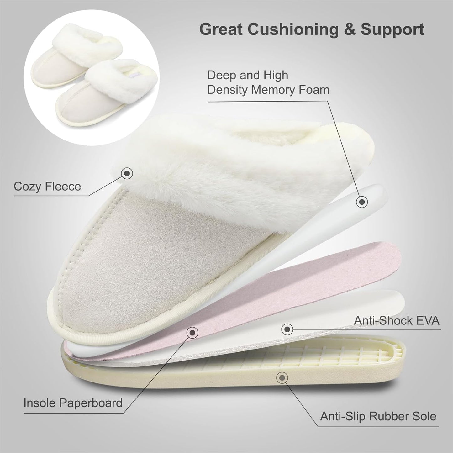 Women's Plush Faux Fur Winter Slippers - Cozy Fluffy Slide Sandals