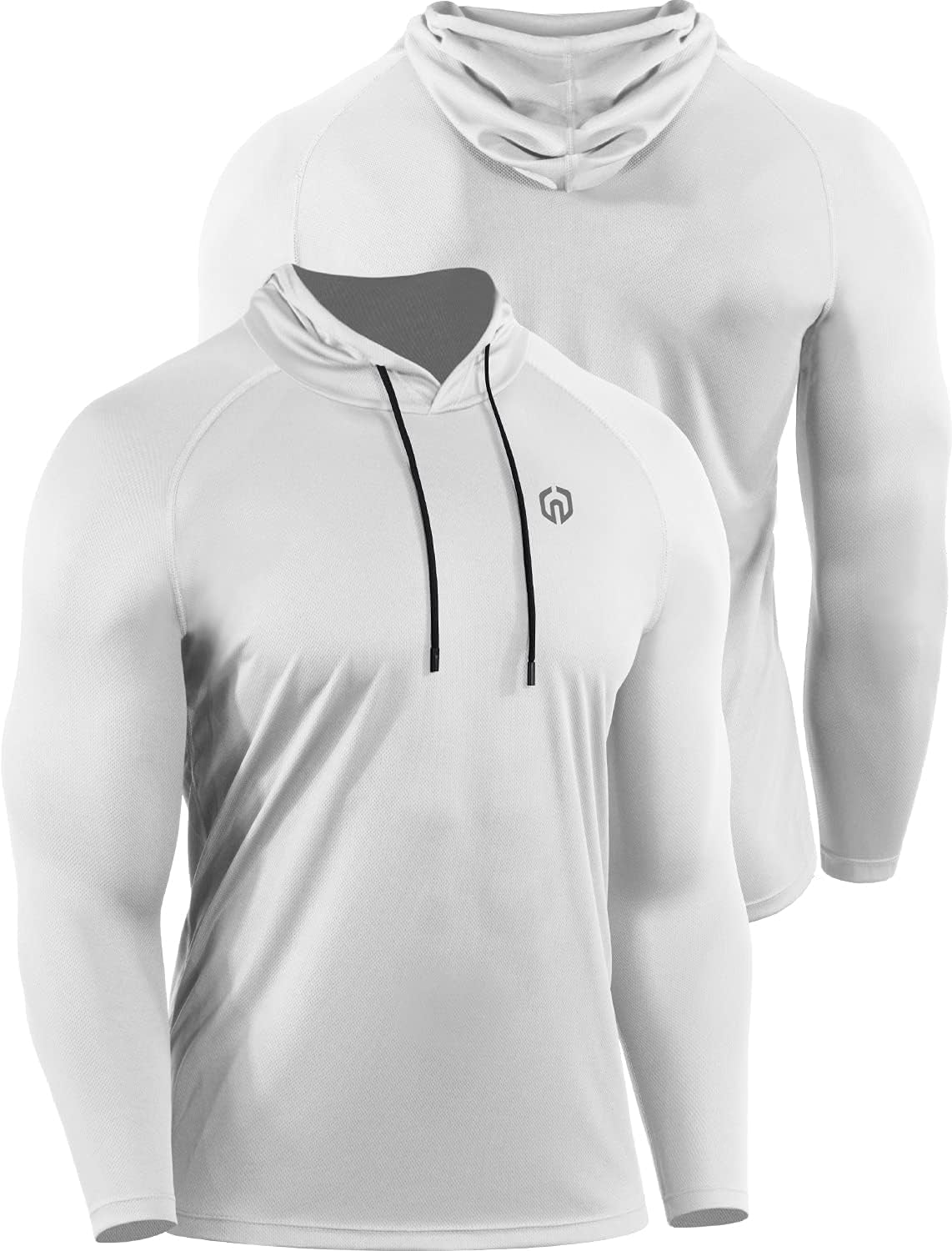 Men's Long Sleeve Mesh Running Shirts with Hoods - 3 Pack Athletic Apparel in White, Grey, and Blue, Size 3XL