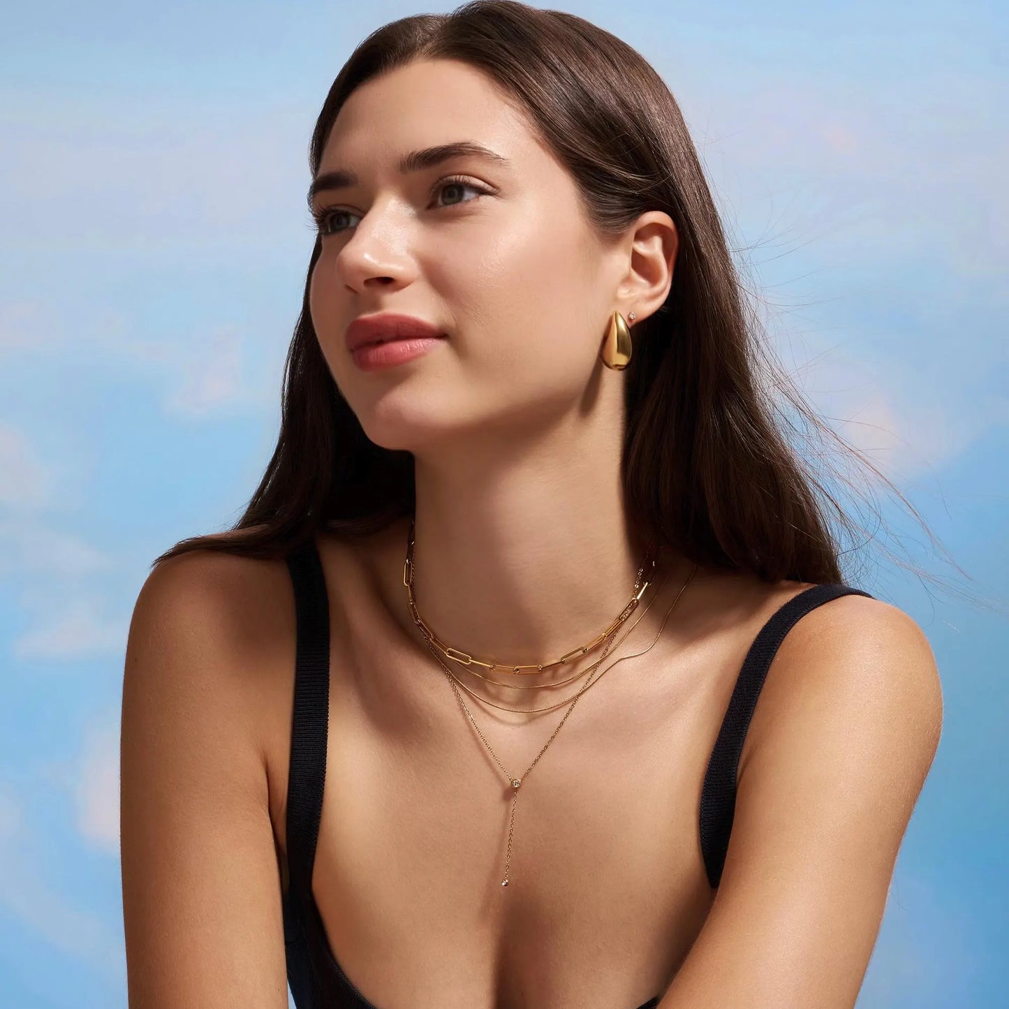 14K Gold Filled Women's Choker Necklace - Layered Dainty Paperclip Design - Elegant Gift for Mothers