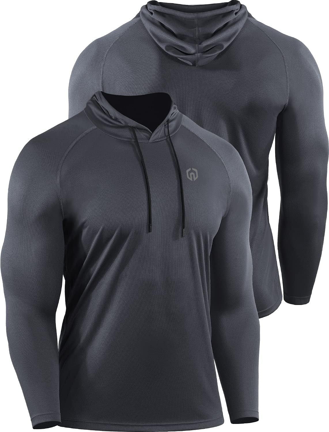 Men's Long Sleeve Mesh Running Shirts with Hoods - 3 Pack Athletic Apparel in White, Grey, and Blue, Size 3XL