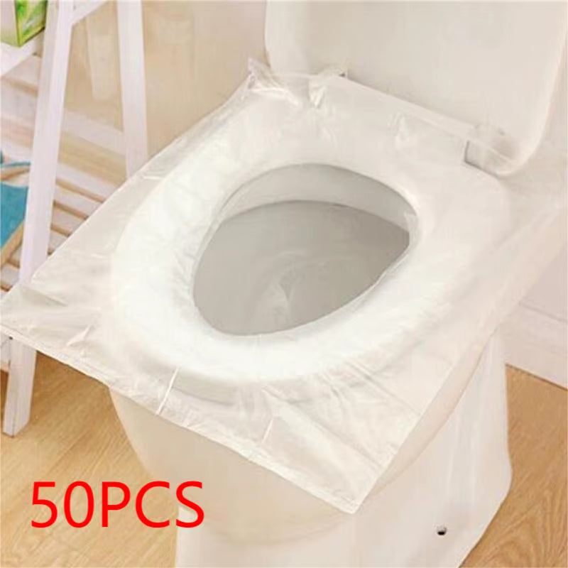 50 Piece Individually Wrapped Disposable Plastic Toilet Seat Covers - Waterproof and Non-Slip for Travel and Protection
