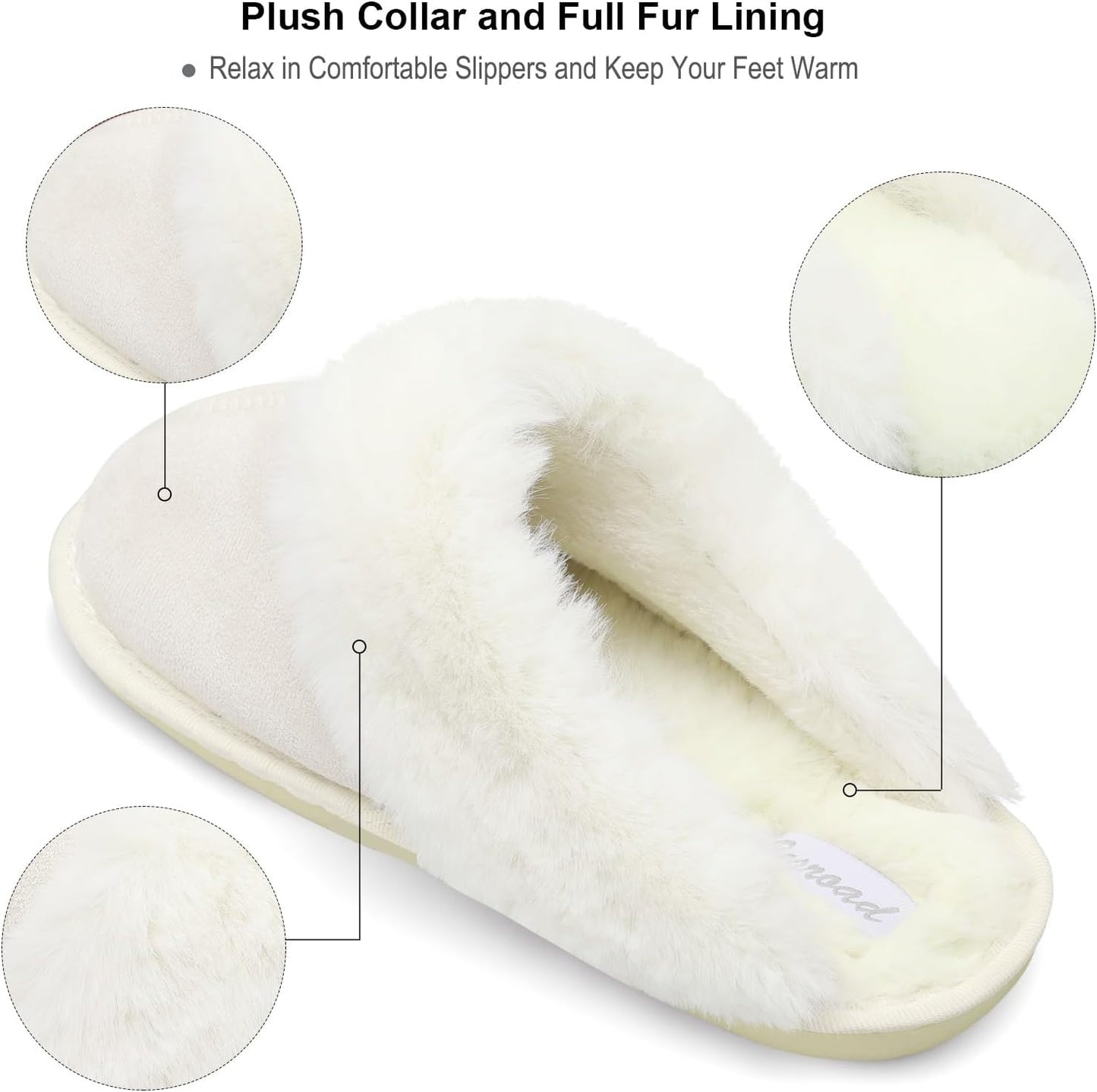 Women's Plush Faux Fur Winter Slippers - Cozy Fluffy Slide Sandals