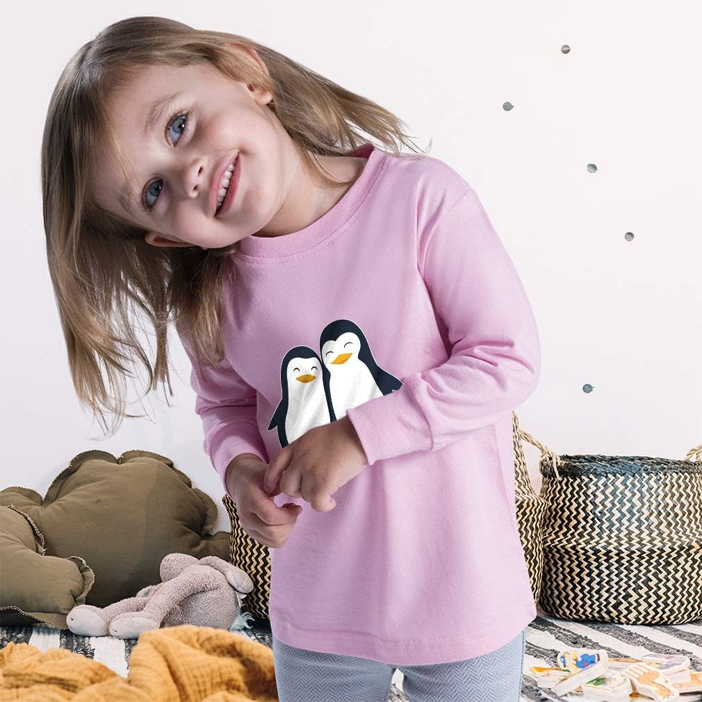Kids Long Sleeve T Shirt Aquatic Twin Penguins Flightless Birds Cotton Boy & Girl Clothes Funny Graphic Tee Red Design Only 2T