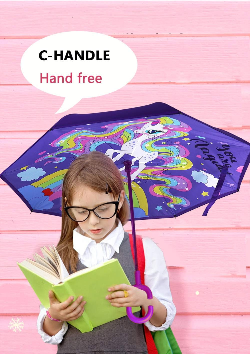 40/49/56 Inch Oversize Windproof Inverted Reverse Upside down Umbrella, Golf Size Rain Umbrella, Double Layer, C-Shaped Handle for Men, Women and Kids