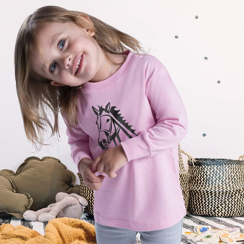 Kids Long Sleeve T Shirt Horse Head Farm a Cotton Boy & Girl Clothes Funny Graphic Tee Soft Pink Design Only 5 6T