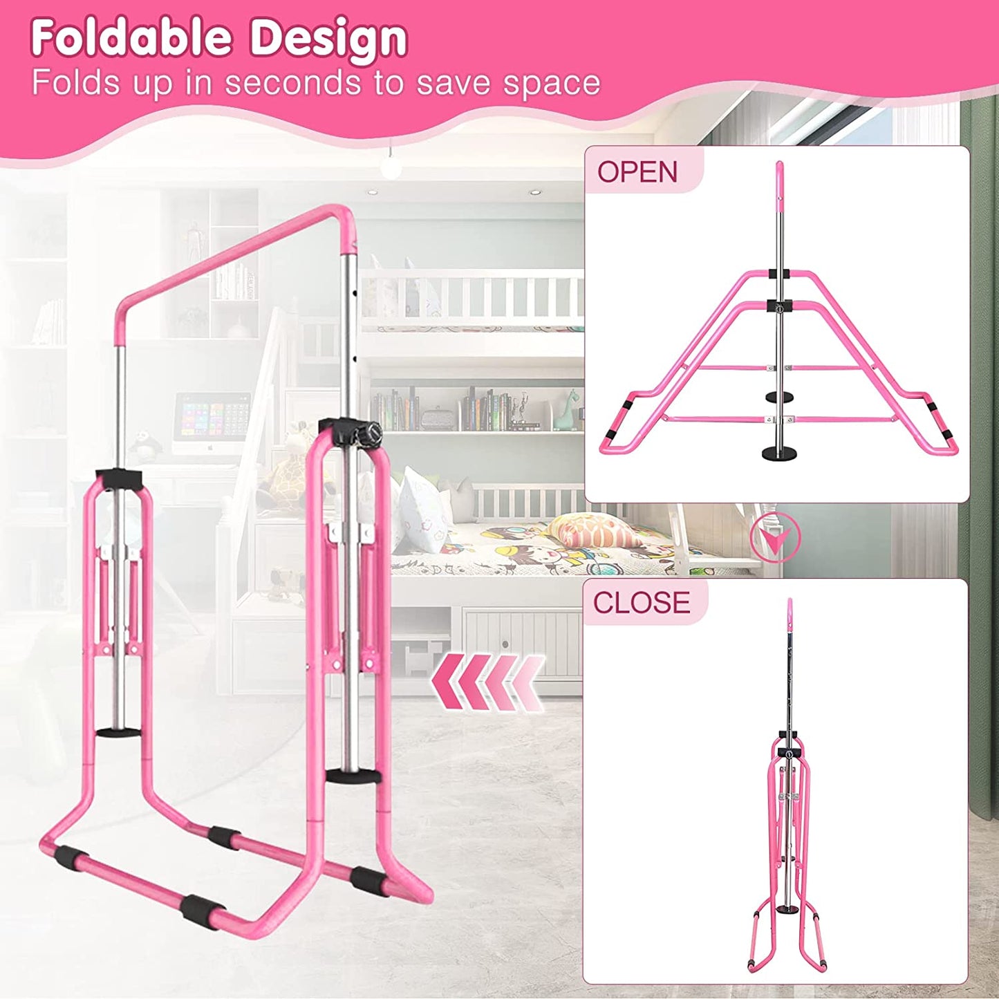 Adjustable Height Folding Gymnastics Training Bars for Kids - Home Practice Equipment for Children and Youth