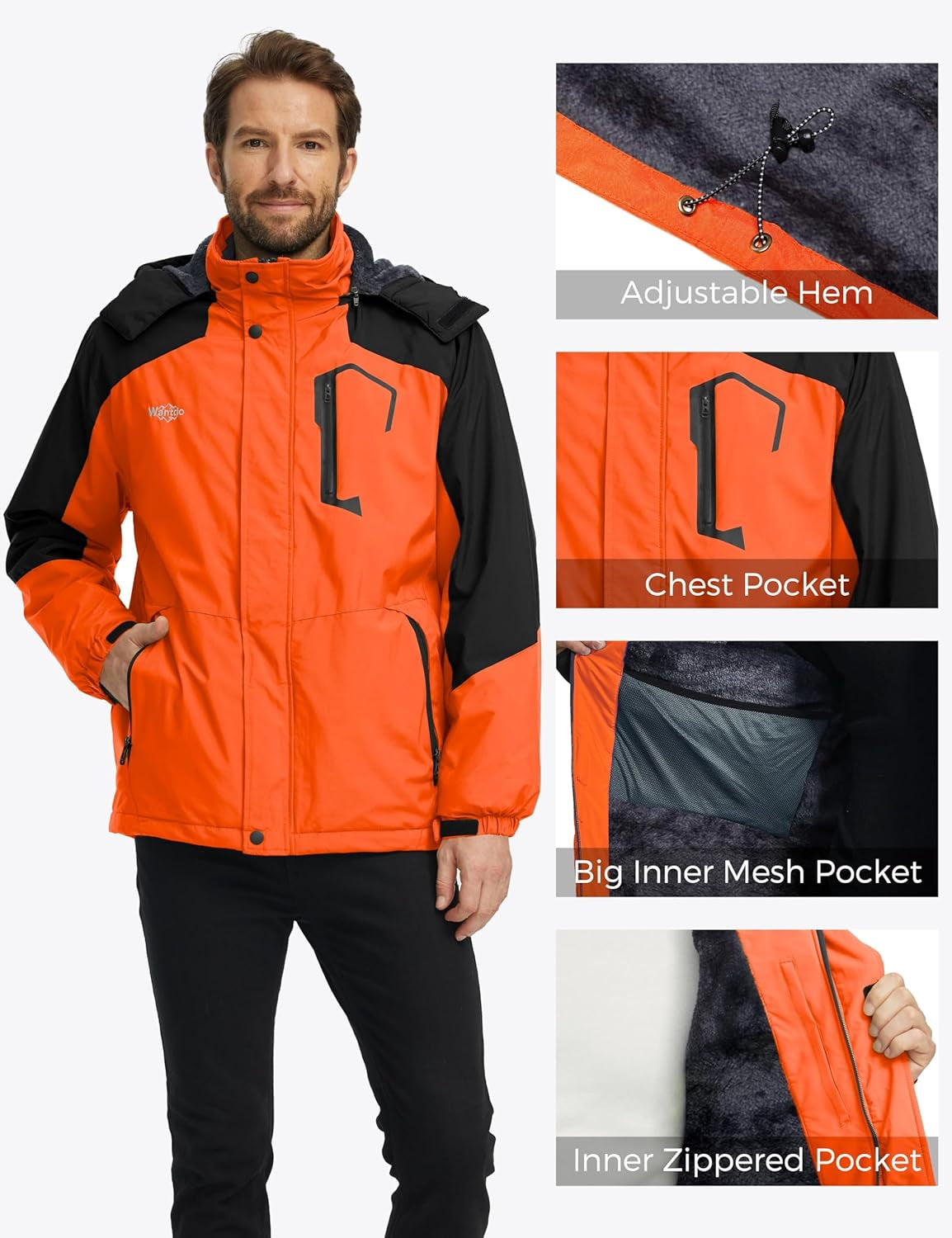 Men's Waterproof Mountain Ski Jacket - Windproof and Insulated Winter Hooded Coat