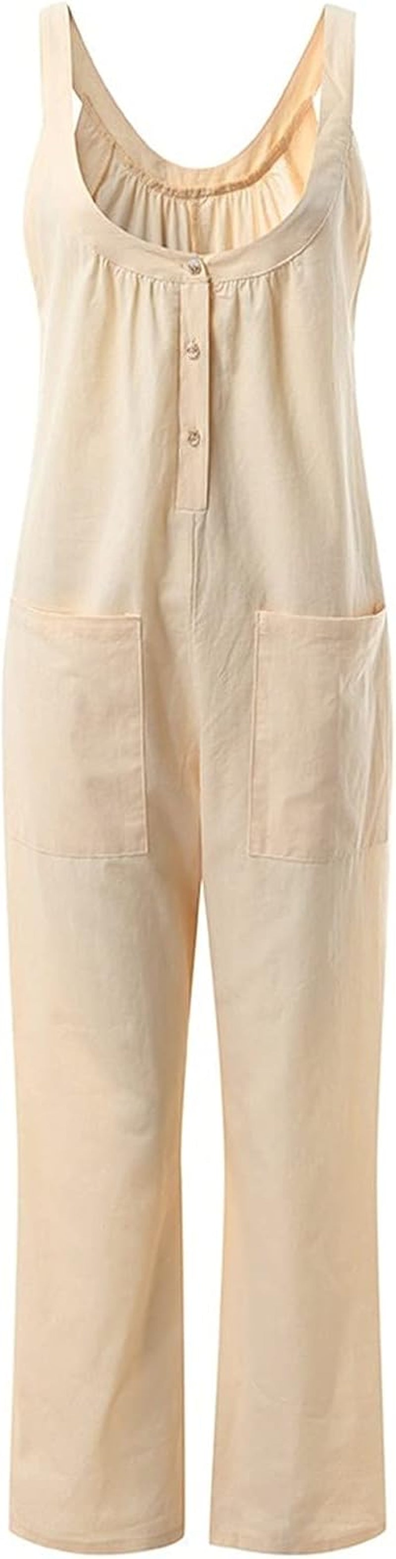 Women's Casual Cotton Jumpsuits - Baggy Overalls with Wide Leg Design and U-Neck for Summer Wear
