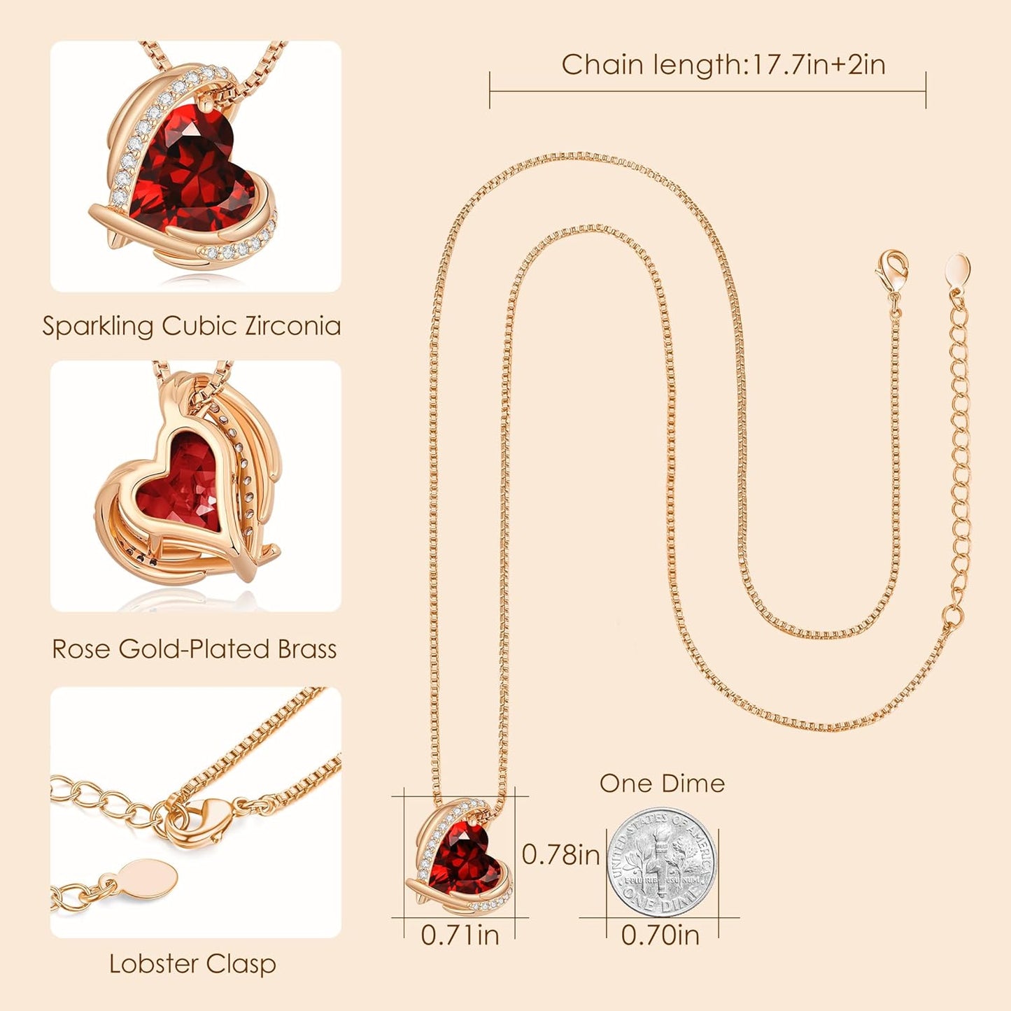 Elegant Love Heart Pendant Necklaces for Women - Silver and Rose Gold Tone Birthstone Jewelry Gifts for Mother's Day and Special Occasions