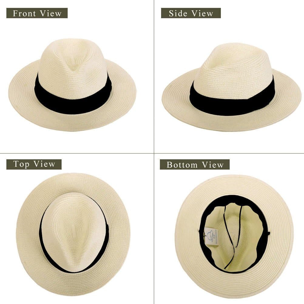 Women's Panama Straw Hat - Summer Beach Wide Brim Fedora with UPF 50+ Protection (C01-Brown)