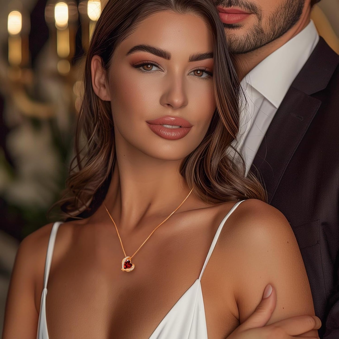 Elegant Love Heart Pendant Necklaces for Women - Silver and Rose Gold Tone Birthstone Jewelry Gifts for Mother's Day and Special Occasions