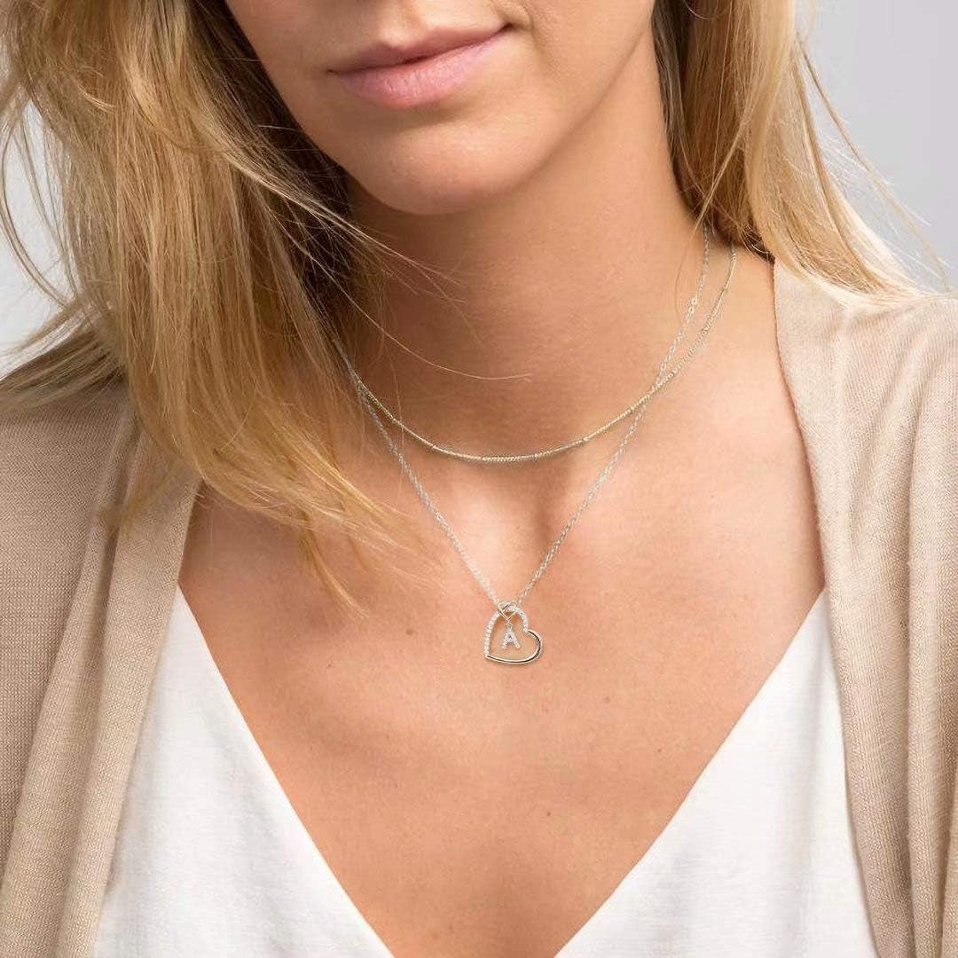 Personalized Heart Initial Necklace for Women and Teens, Cubic Zirconia Pendant, Elegant Letter A-Z Jewelry Gift