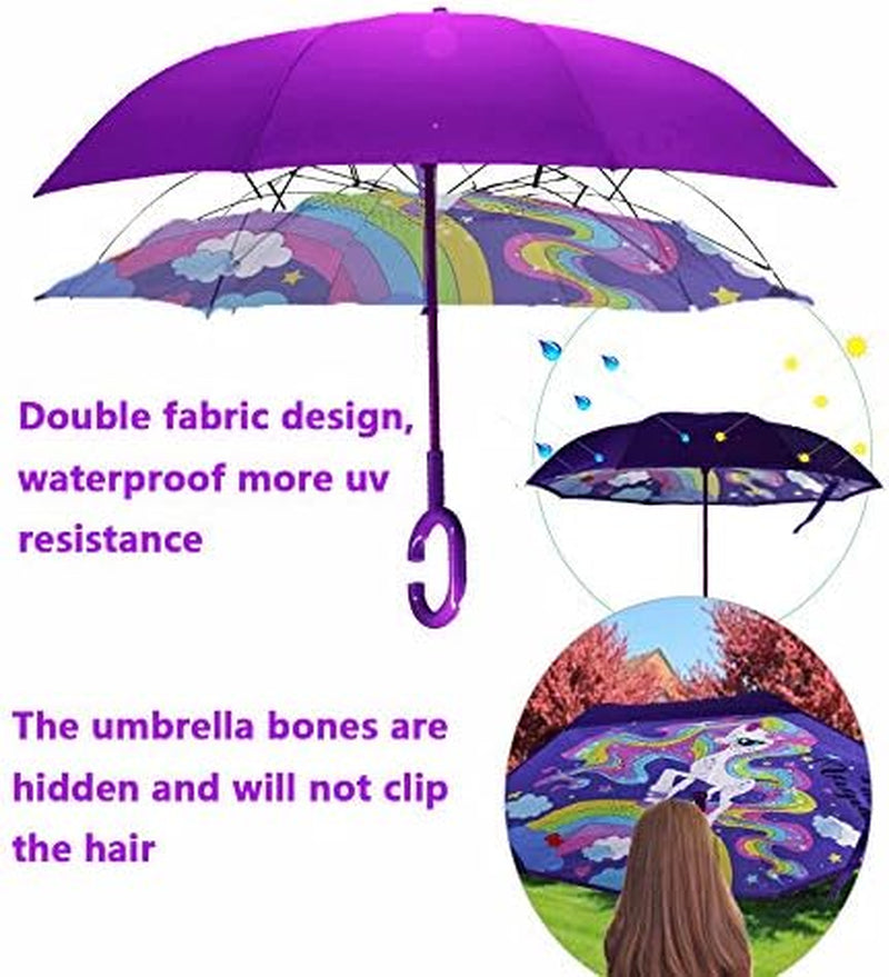 40/49/56 Inch Oversize Windproof Inverted Reverse Upside down Umbrella, Golf Size Rain Umbrella, Double Layer, C-Shaped Handle for Men, Women and Kids
