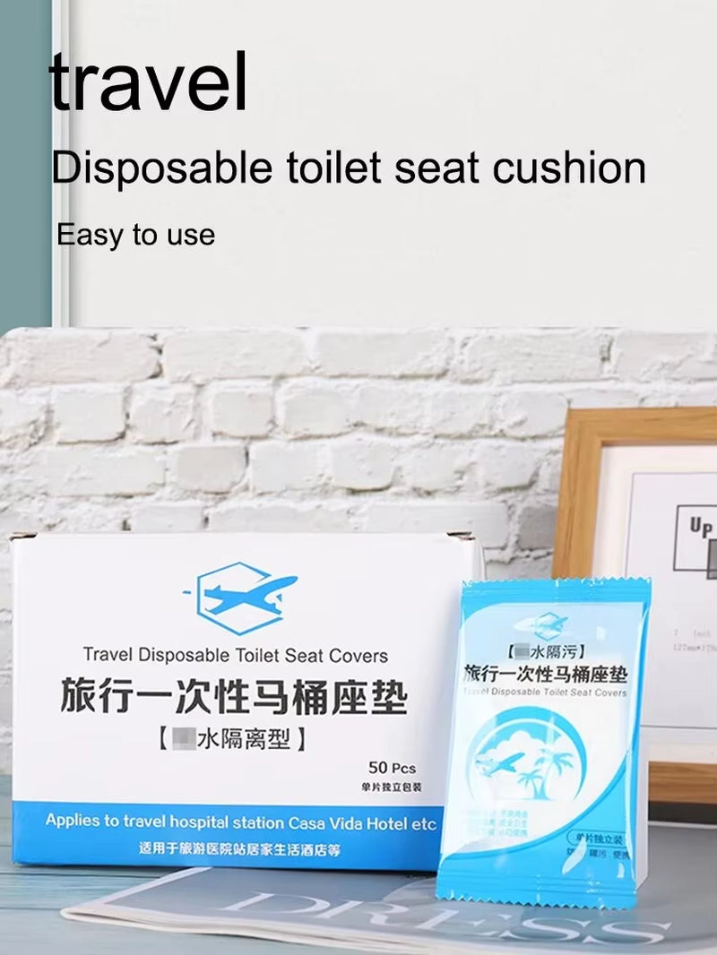 50 Piece Individually Wrapped Disposable Plastic Toilet Seat Covers - Waterproof and Non-Slip for Travel and Protection