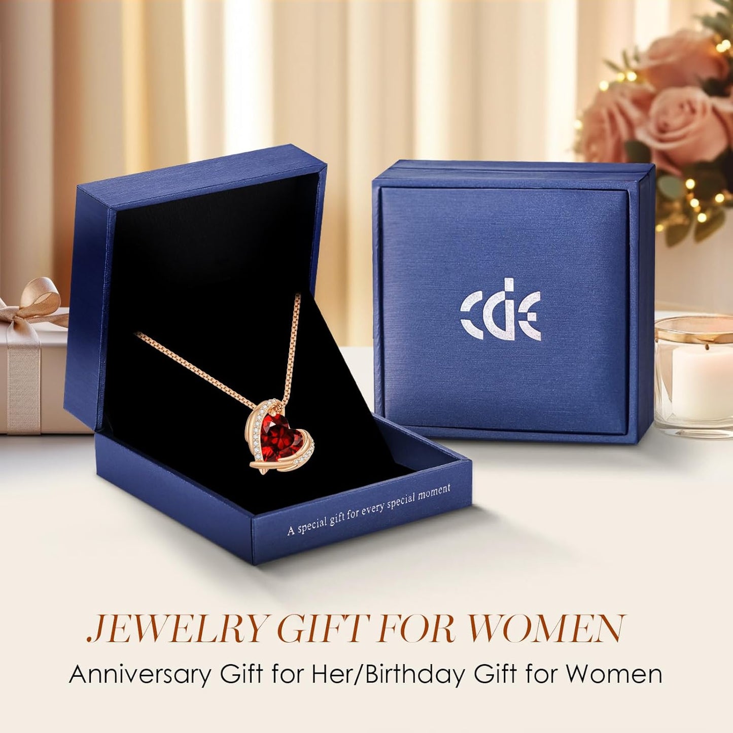 Elegant Love Heart Pendant Necklaces for Women - Silver and Rose Gold Tone Birthstone Jewelry Gifts for Mother's Day and Special Occasions