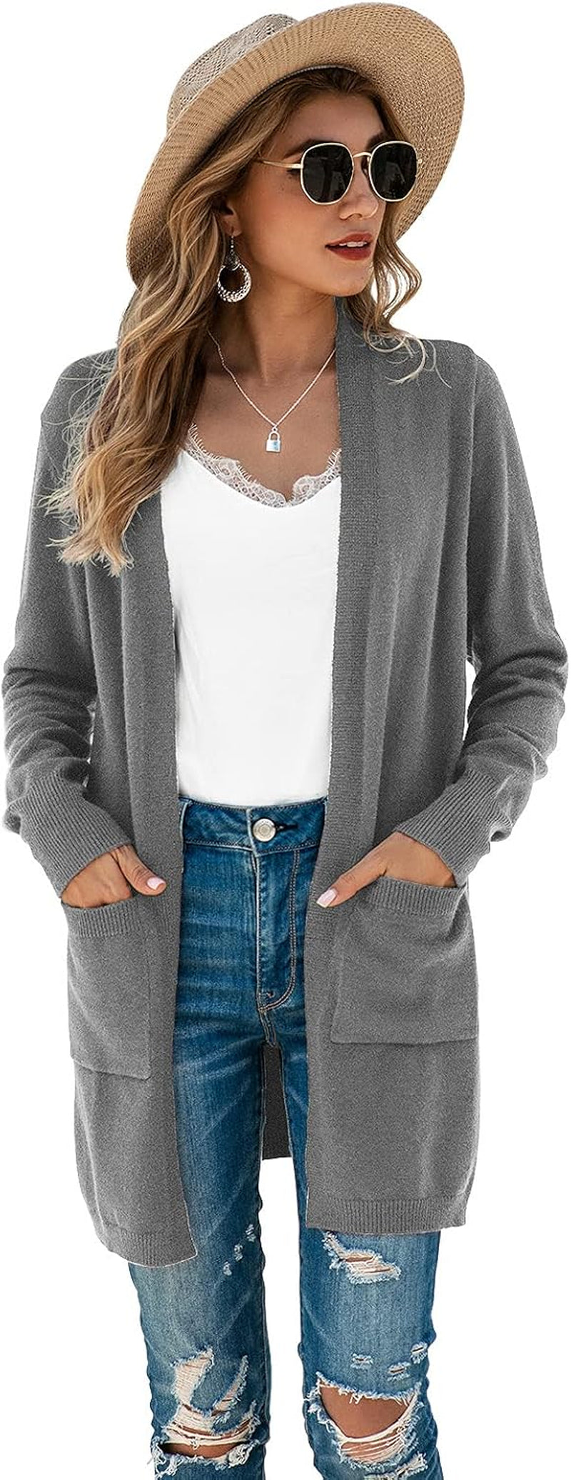 Women's Oversized Kimono Cardigan - Long Sleeve Open Front Casual Knit Sweater Coat with Pockets