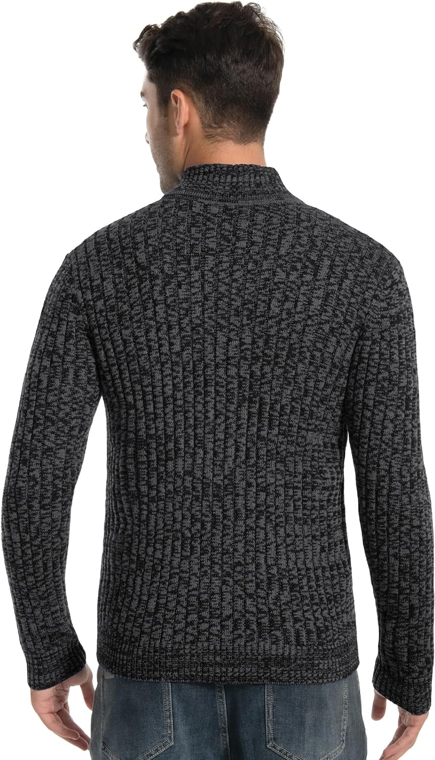 Men's Slim Fit Cardigan Sweater with Full Zip, Stand Collar, and Dual Front Pockets