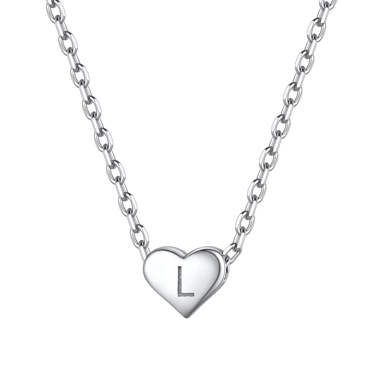 Elegant Initial Heart Pendant Necklace in 925 Sterling Silver - Trendy Choker Jewelry Gift for Women