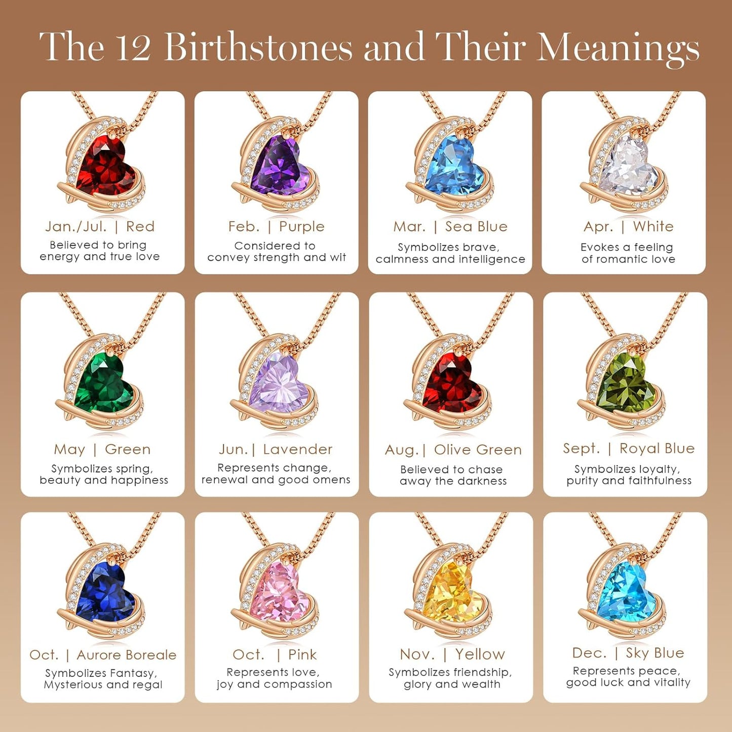 Elegant Love Heart Pendant Necklaces for Women - Silver and Rose Gold Tone Birthstone Jewelry Gifts for Mother's Day and Special Occasions