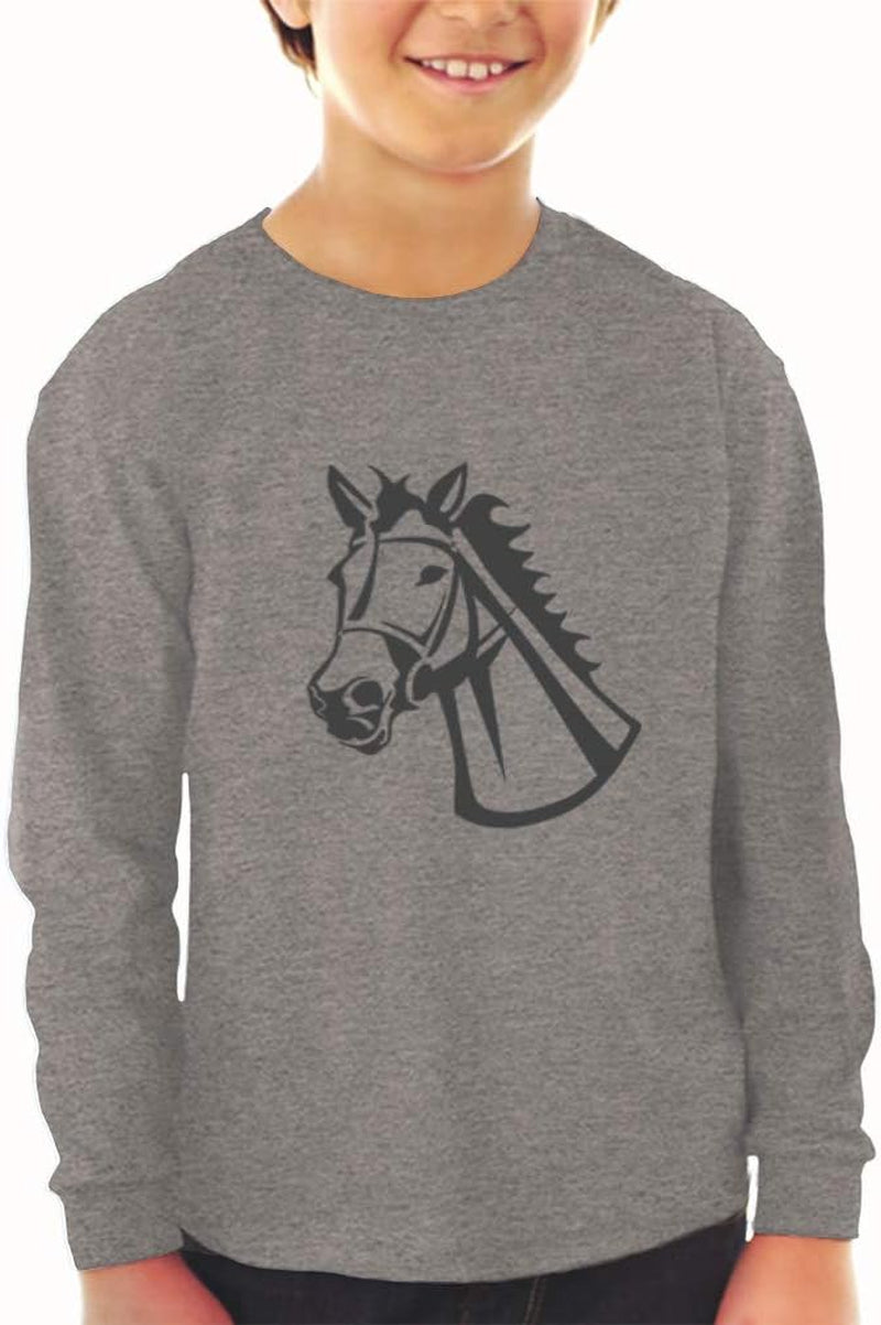 Kids Long Sleeve T Shirt Horse Head Farm a Cotton Boy & Girl Clothes Funny Graphic Tee Soft Pink Design Only 5 6T