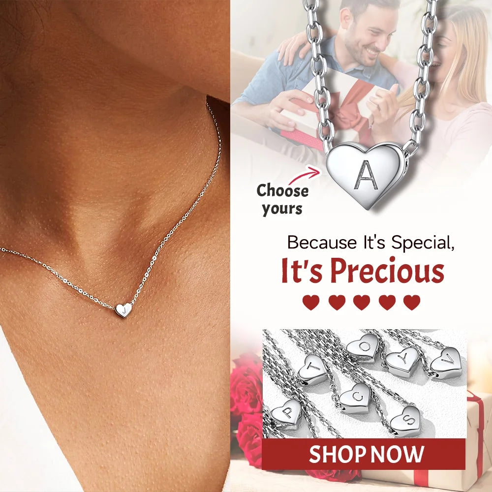 Elegant Initial Heart Pendant Necklace in 925 Sterling Silver - Trendy Choker Jewelry Gift for Women
