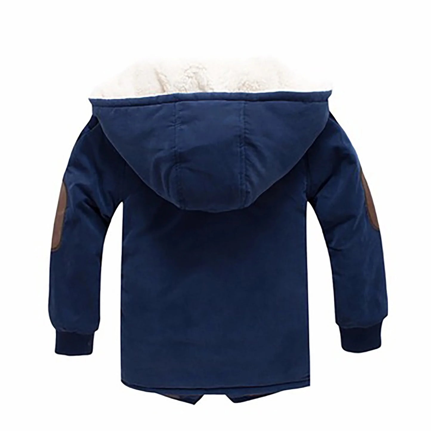 2025 Boys Cotton-Padded with Thick Fleece Hooded Mid-Length Cotton Jacket