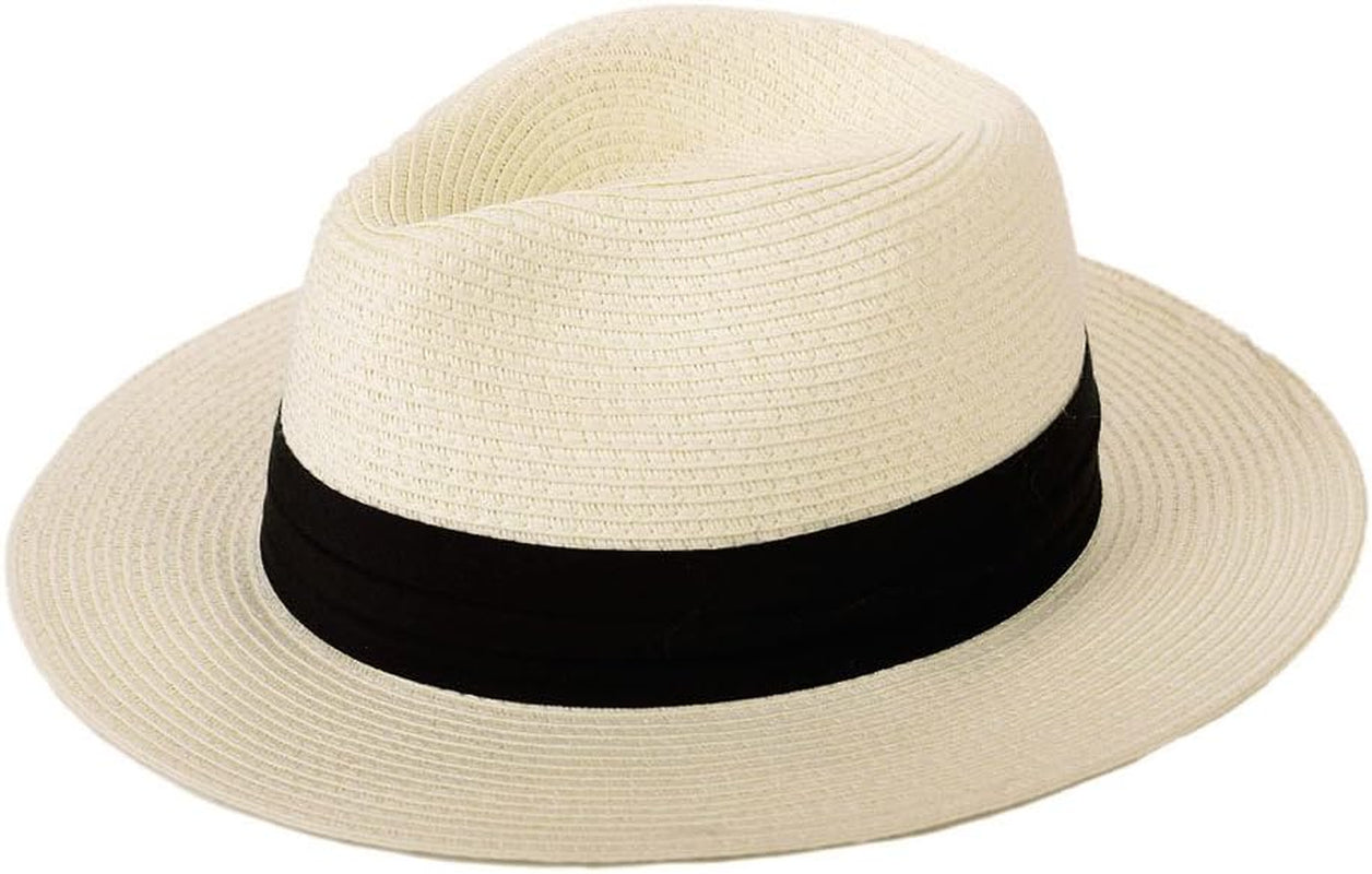 Women's Panama Straw Hat - Summer Beach Wide Brim Fedora with UPF 50+ Protection (C01-Brown)
