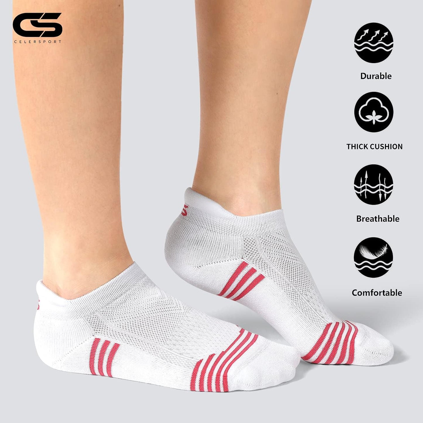 Celersport Women's Low Cut Ankle Running Socks - 6 Pack Athletic Sports Socks