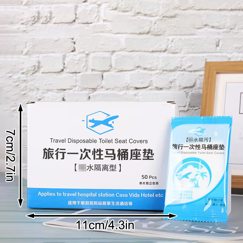 50 Piece Individually Wrapped Disposable Plastic Toilet Seat Covers - Waterproof and Non-Slip for Travel and Protection