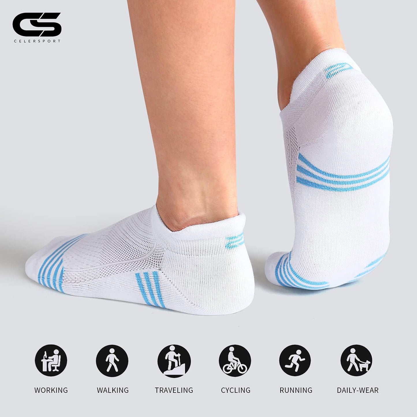 Celersport Women's Low Cut Ankle Running Socks - 6 Pack Athletic Sports Socks